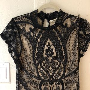 Mock neck black lace dress